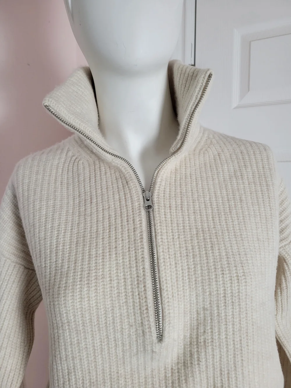 Everlane The Felted Merino Wool Half-Zip Sweater in Oatmeal - Size S - Picture 6 of 10